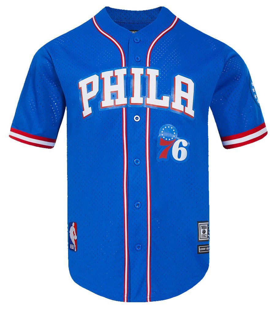 Pro Standard Men's Philadelphia 76ers Blue Classic Mesh Button Down Shirt product image