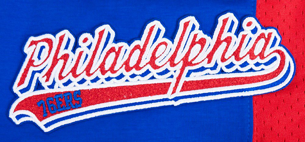 Pro Standard Men's Philadelphia 76ers Blue Script Tail Fleece Shorts product image