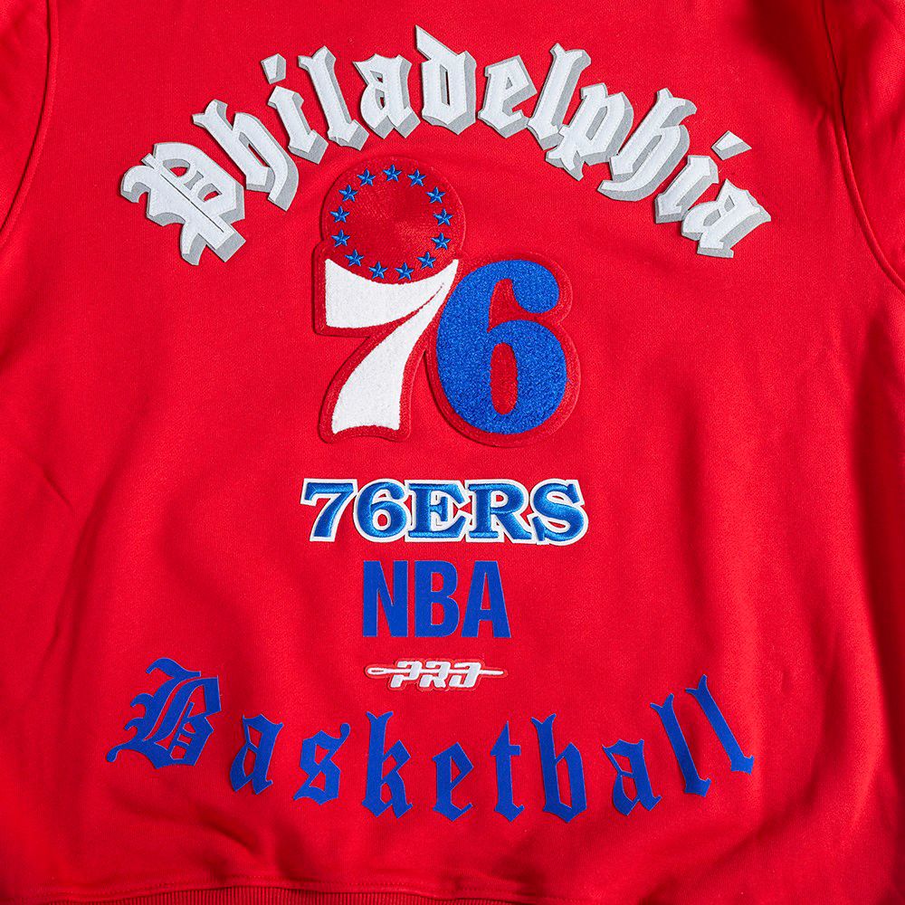 Pro Standard Men's Philadelphia 76ers Red Old English Fleece Crewneck Sweatshirt product image