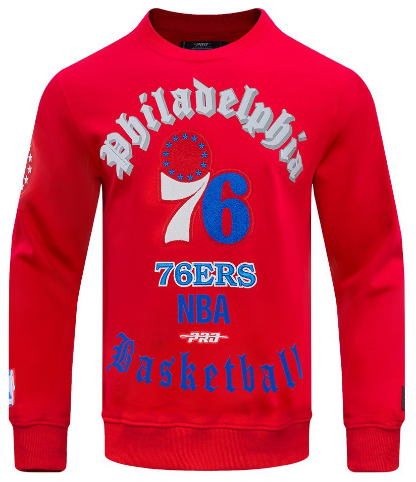 Pro Standard Men's Philadelphia 76ers Red Old English Fleece Crewneck Sweatshirt product image