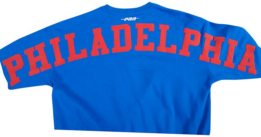Pro Standard Men's Philadelphia 76ers Blue Wing Span Drop Fleece Crewneck Sweatshirt product image