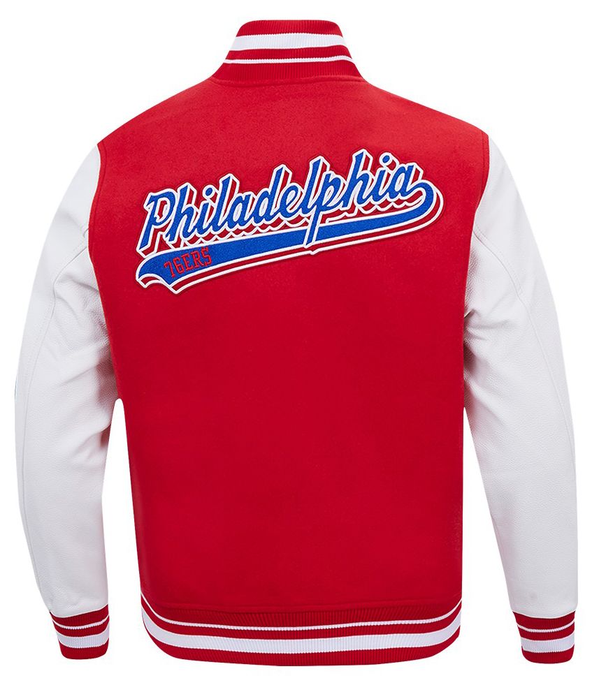 Pro Standard Men's Philadelphia 76ers Red Script Tail Rib Wool Varsity Jacket product image
