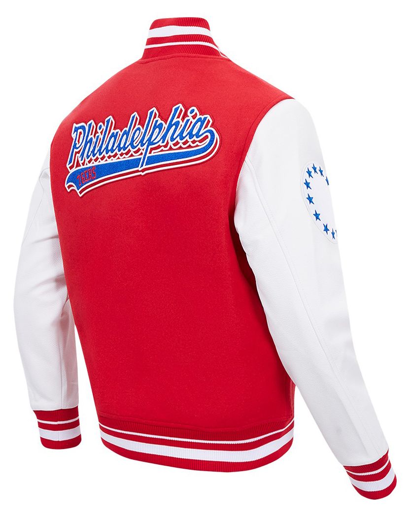 Pro Standard Men's Philadelphia 76ers Red Script Tail Rib Wool Varsity Jacket product image