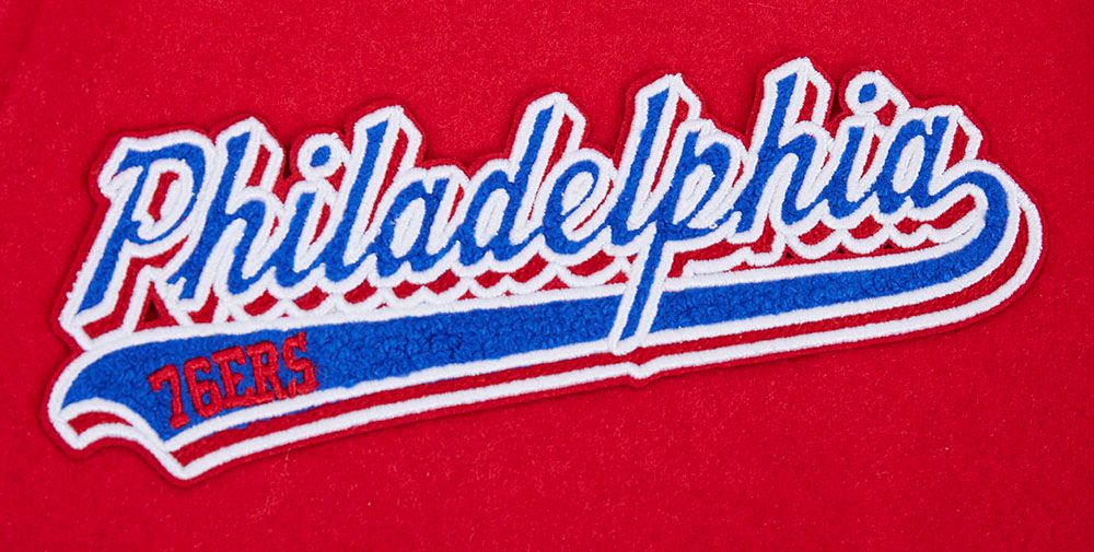 Pro Standard Men's Philadelphia 76ers Red Script Tail Rib Wool Varsity Jacket product image