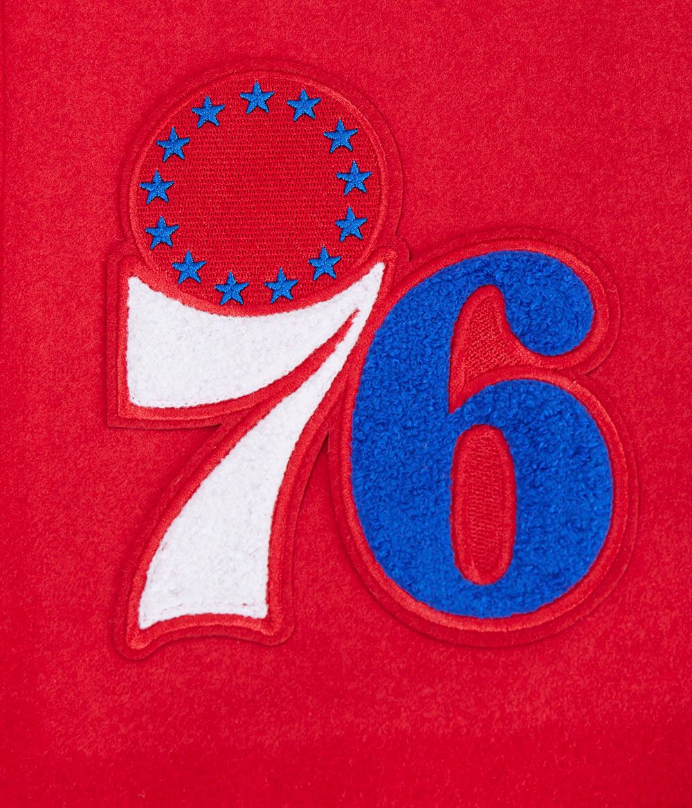 Pro Standard Men's Philadelphia 76ers Red Script Tail Rib Wool Varsity Jacket product image