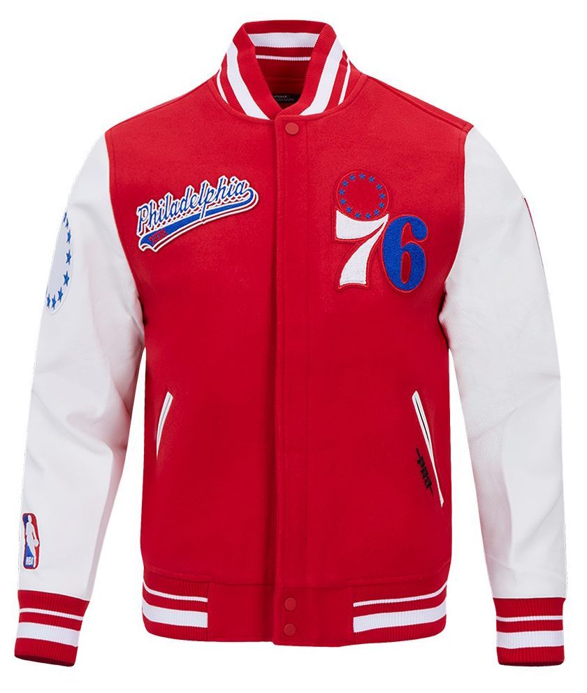 Pro Standard Men's Philadelphia 76ers Red Script Tail Rib Wool Varsity Jacket product image