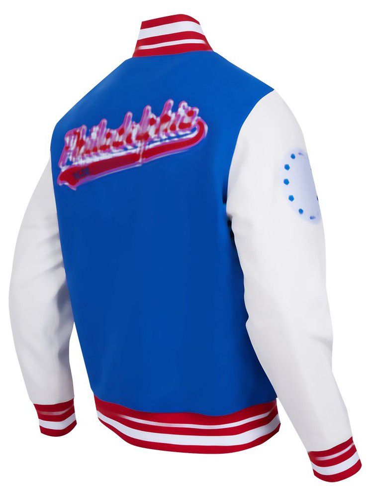 Pro Standard Men's Philadelphia 76ers Royal Script Tail Rib Wool Varsity Jacket product image