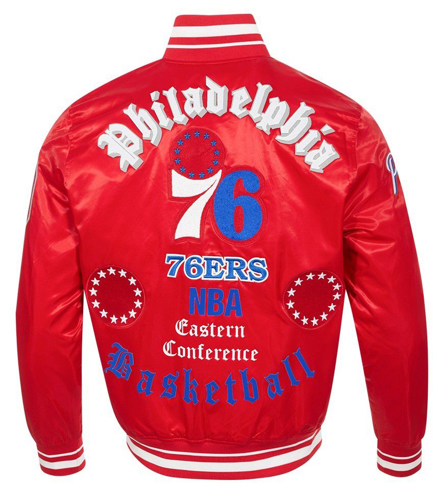Pro Standard Men's Philadelphia 76ers Red Old English Rib Satin Jacket product image