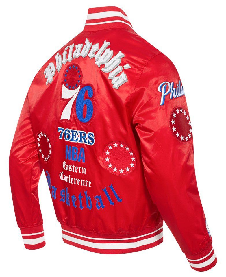 Pro Standard Men's Philadelphia 76ers Red Old English Rib Satin Jacket product image