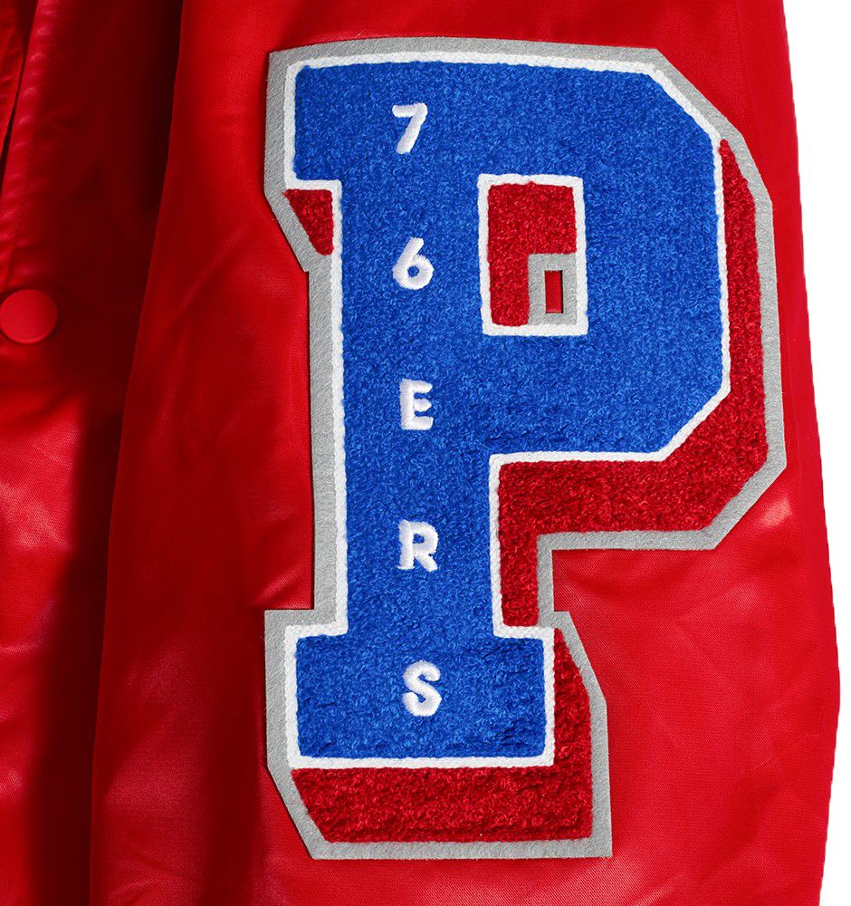 Pro Standard Men's Philadelphia 76ers Red Old English Rib Satin Jacket product image