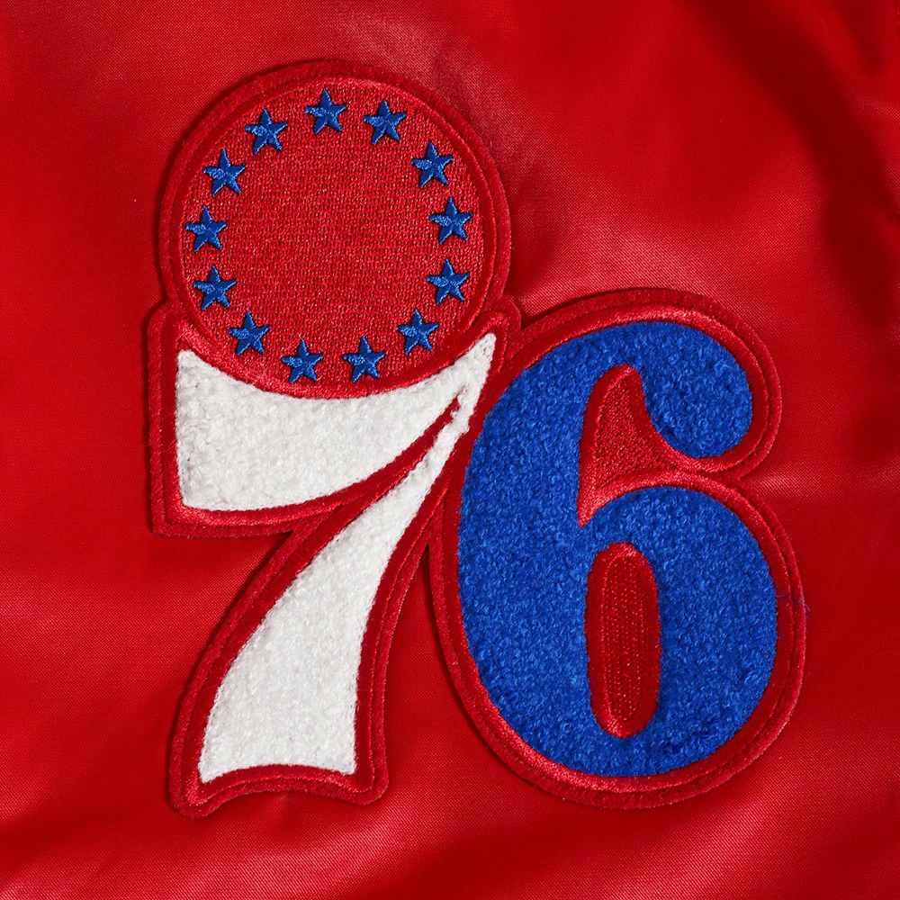 Pro Standard Men's Philadelphia 76ers Red Old English Rib Satin Jacket product image
