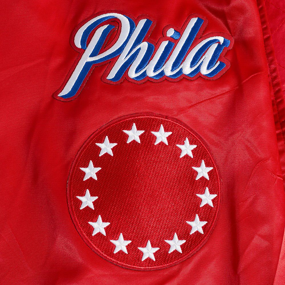 Pro Standard Men's Philadelphia 76ers Red Old English Rib Satin Jacket product image
