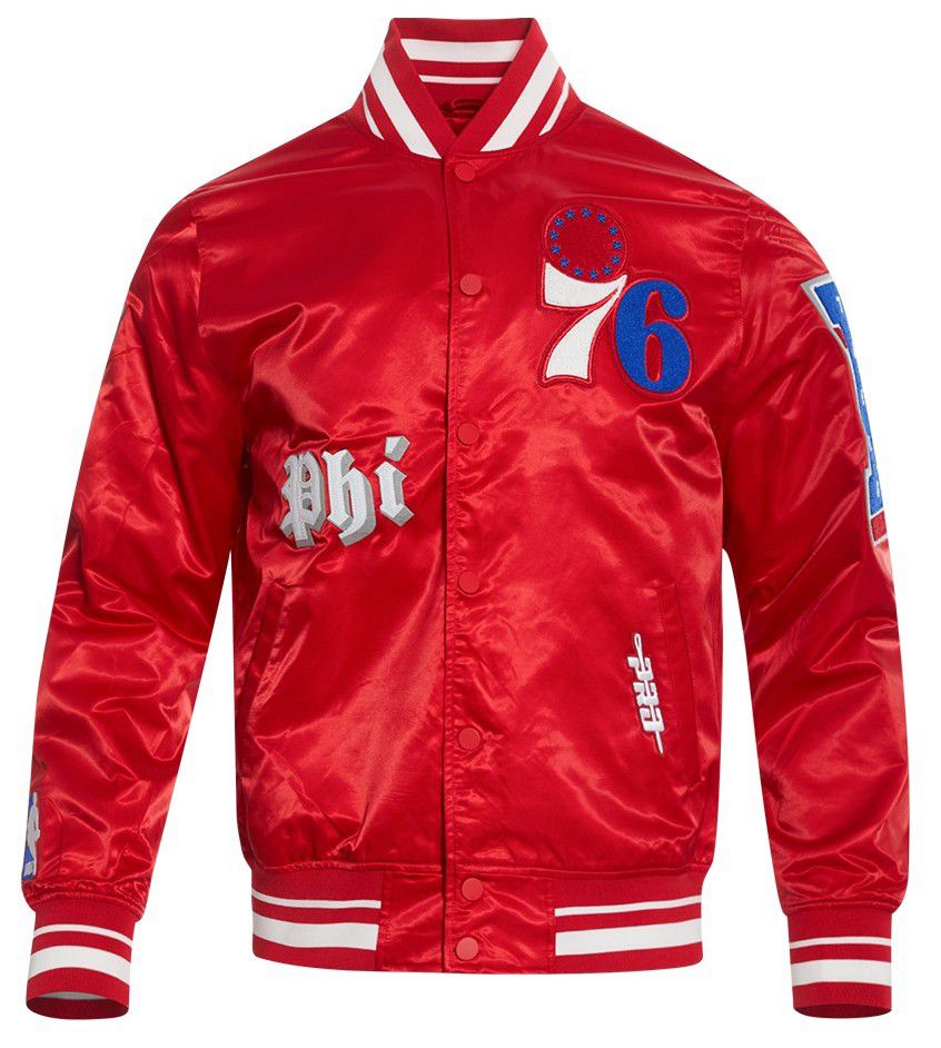 Pro Standard Men's Philadelphia 76ers Red Old English Rib Satin Jacket product image