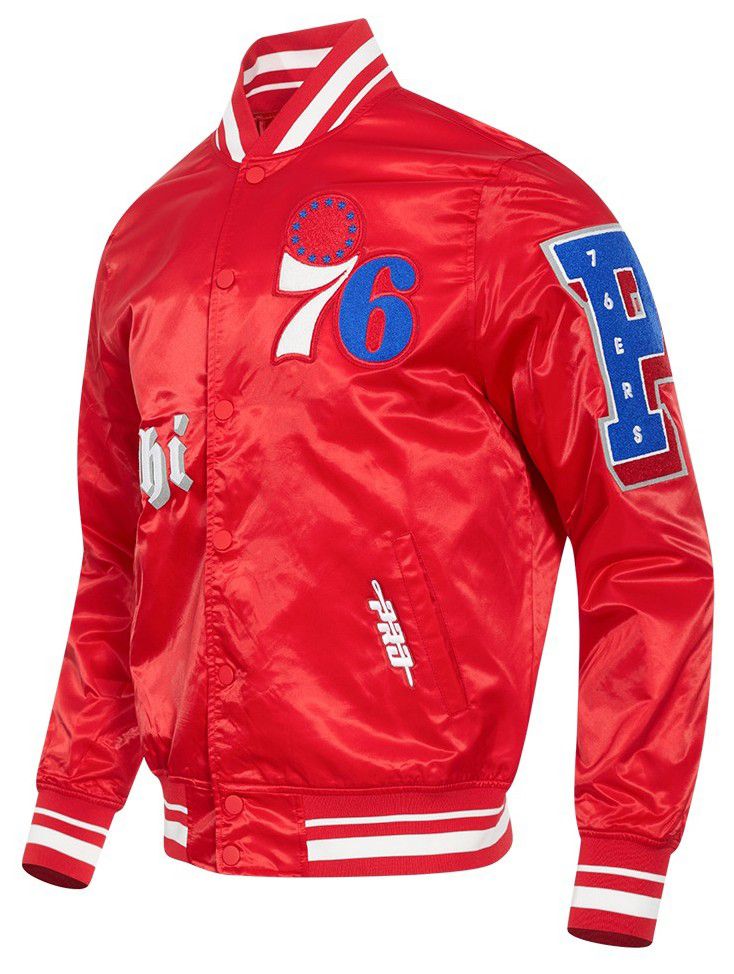 Pro Standard Men's Philadelphia 76ers Red Old English Rib Satin Jacket product image