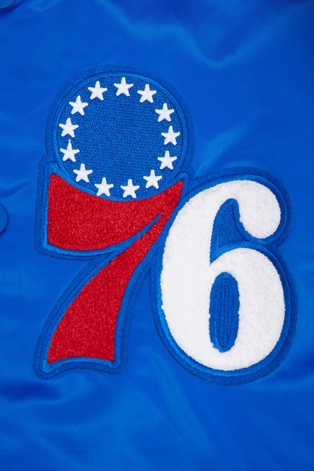 Pro Standard Men's Philadelphia 76ers Royal Old English Ribbed Satin Jacket product image