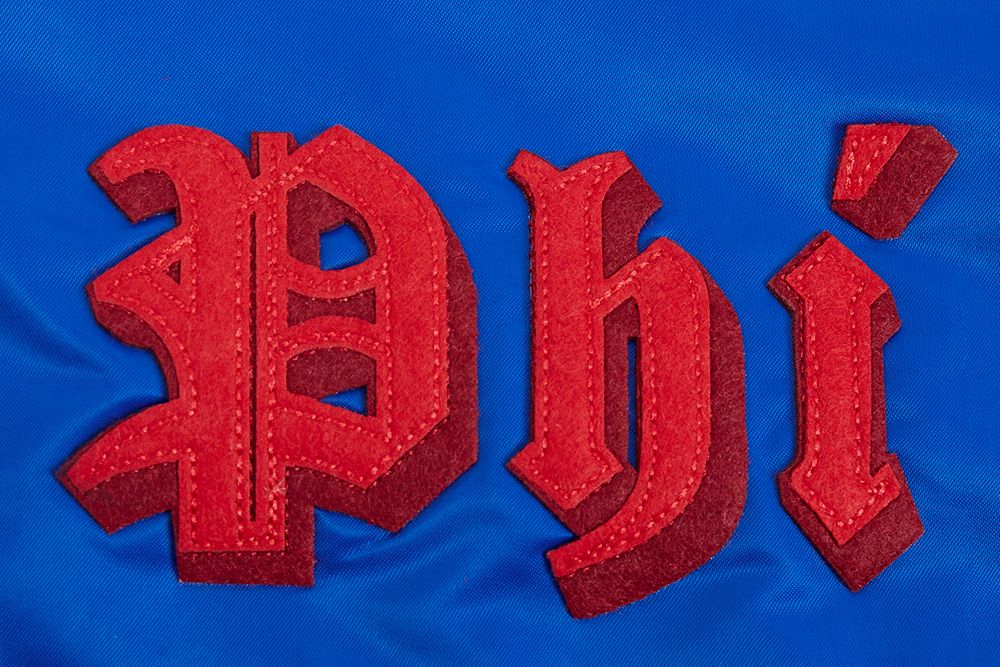 Pro Standard Men's Philadelphia 76ers Royal Old English Ribbed Satin Jacket product image