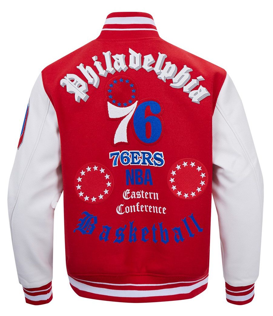 Pro Standard Men's Philadelphia 76ers Red Old English Rib Wool Varsity Jacket product image