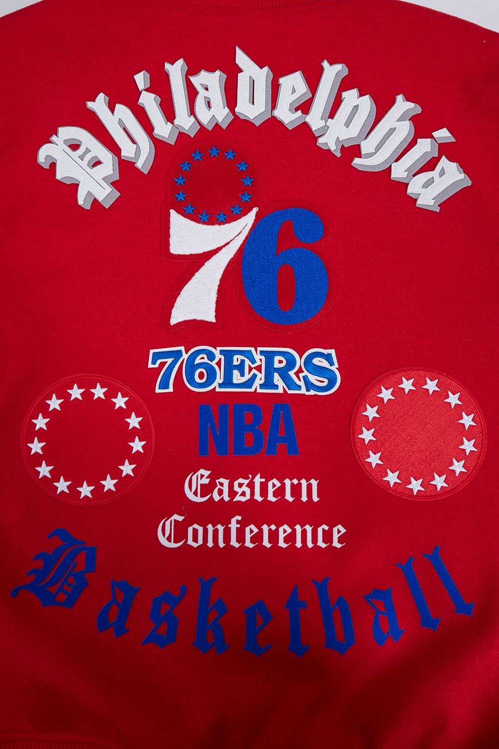 Pro Standard Men's Philadelphia 76ers Red Old English Rib Wool Varsity Jacket product image