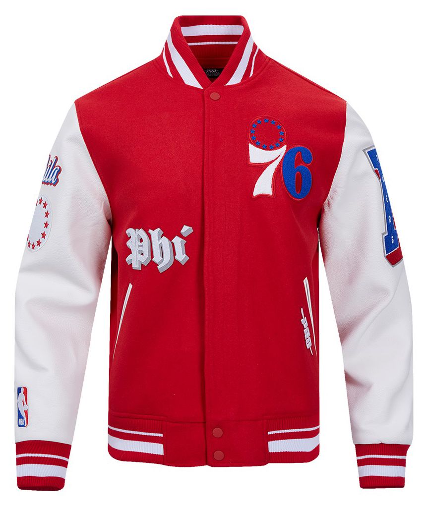 Pro Standard Men's Philadelphia 76ers Red Old English Rib Wool Varsity Jacket product image