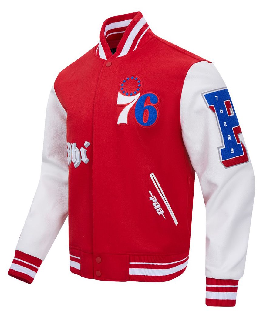 Pro Standard Men's Philadelphia 76ers Red Old English Rib Wool Varsity Jacket product image