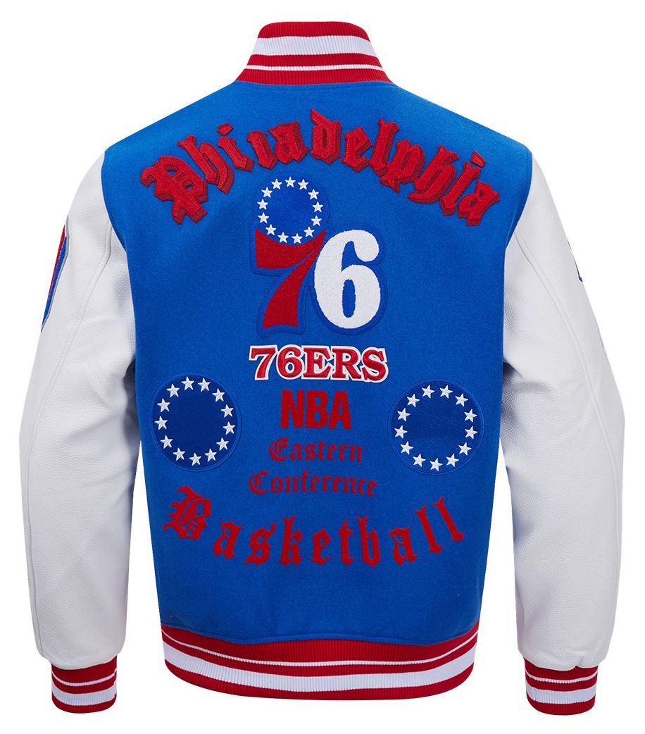 Pro Standard Men's Philadelphia 76ers Royal Old English Rib Wool Varsity Jacket product image