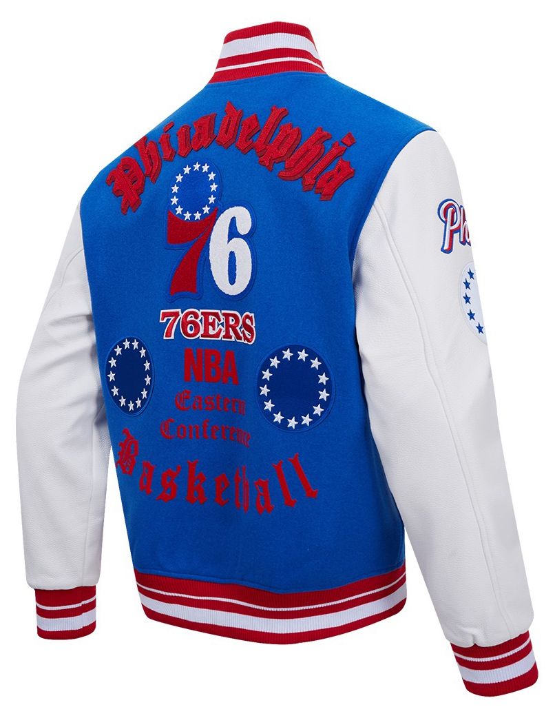 Pro Standard Men's Philadelphia 76ers Royal Old English Rib Wool Varsity Jacket product image