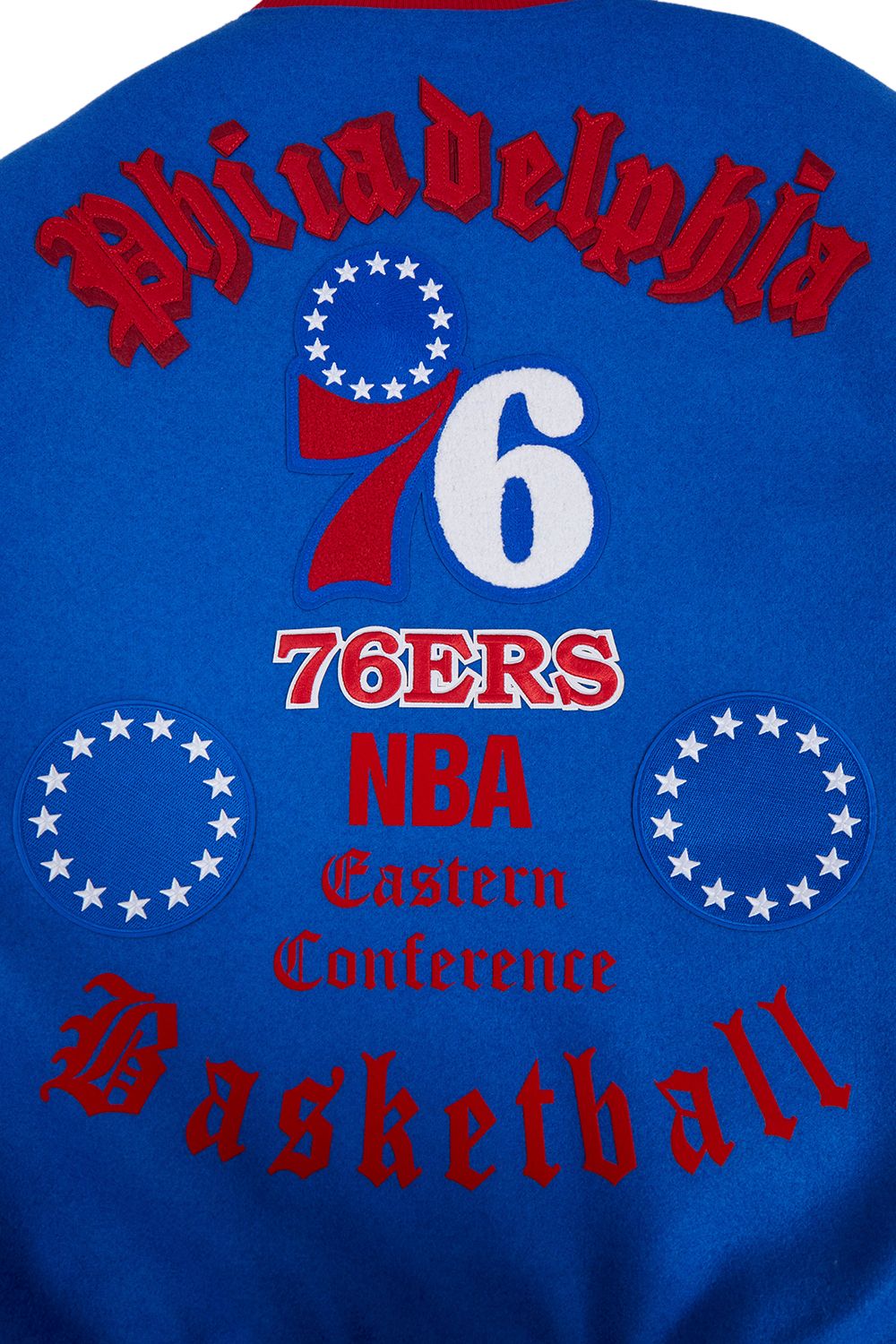 Pro Standard Men's Philadelphia 76ers Royal Old English Rib Wool Varsity Jacket product image
