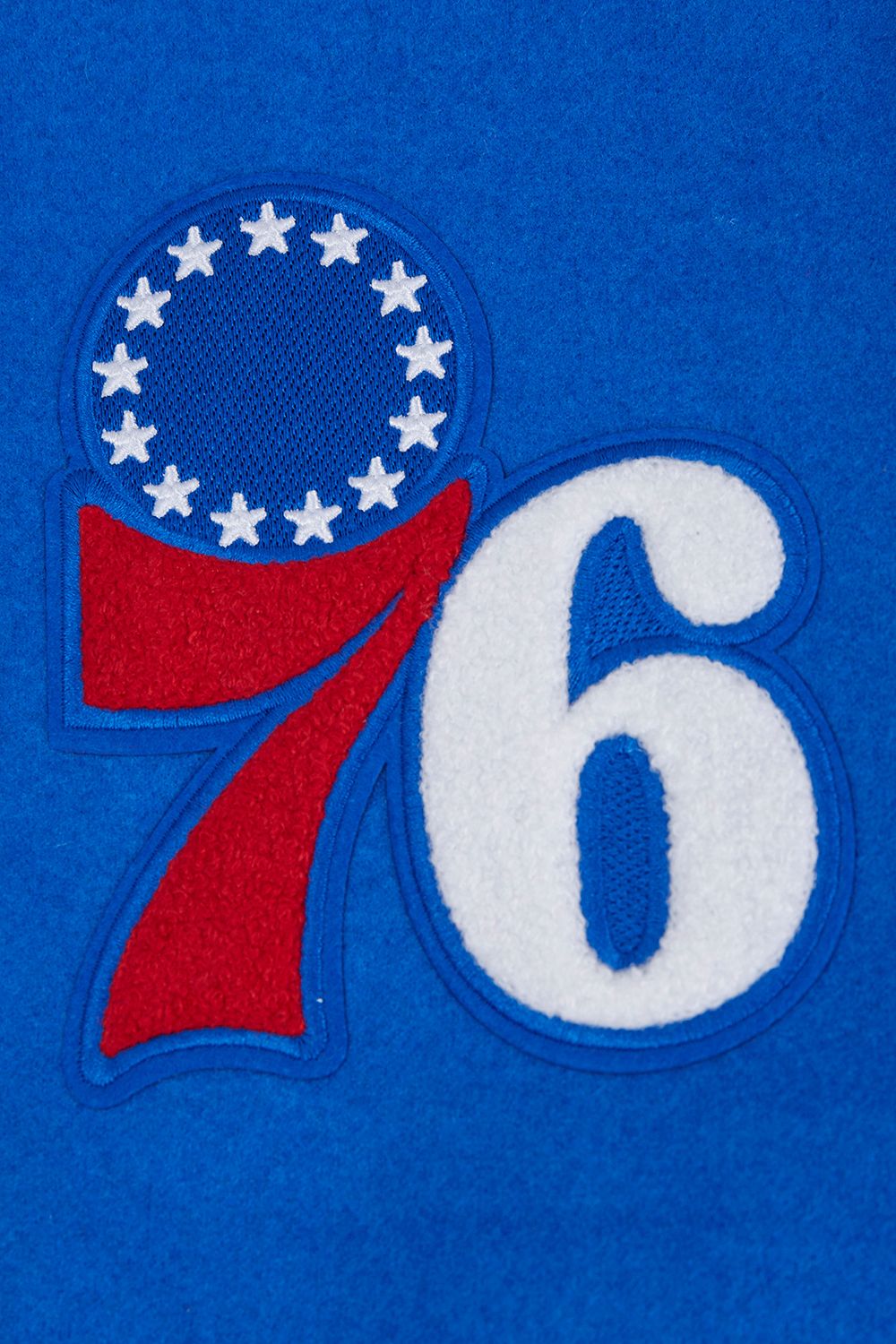 Pro Standard Men's Philadelphia 76ers Royal Old English Rib Wool Varsity Jacket product image