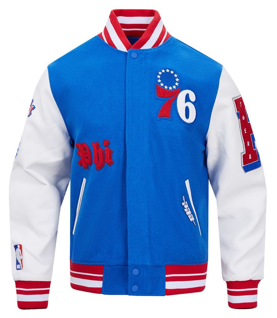 Pro Standard Men's Philadelphia 76ers Royal Old English Rib Wool Varsity Jacket product image
