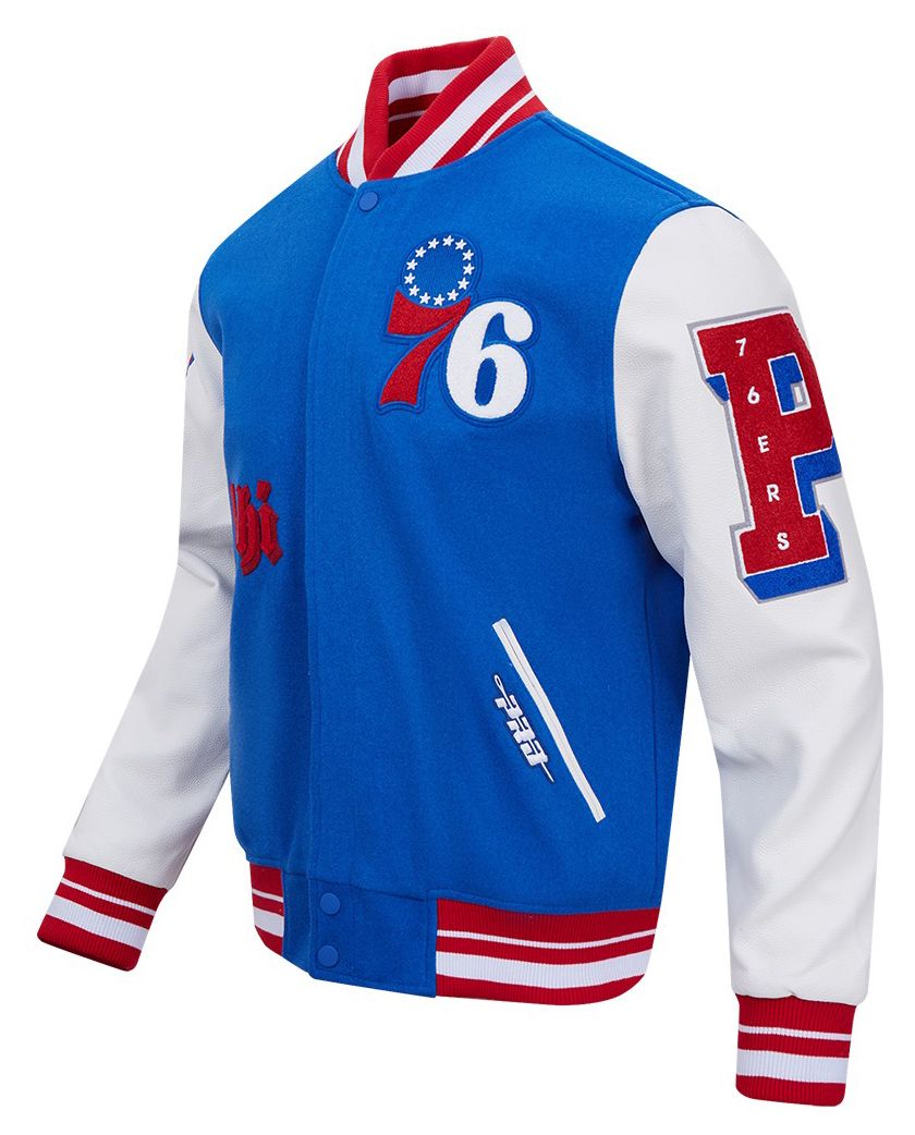Pro Standard Men's Philadelphia 76ers Royal Old English Rib Wool Varsity Jacket product image