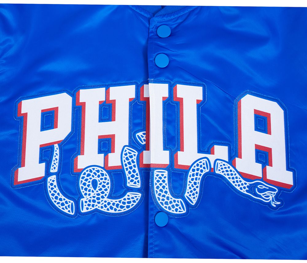 Pro Standard Men's Philadelphia 76ers Royal Big Logo Satin Jacket product image