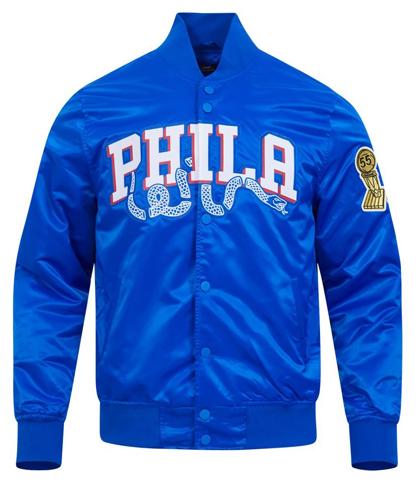 Pro Standard Men's Philadelphia 76ers Royal Big Logo Satin Jacket product image