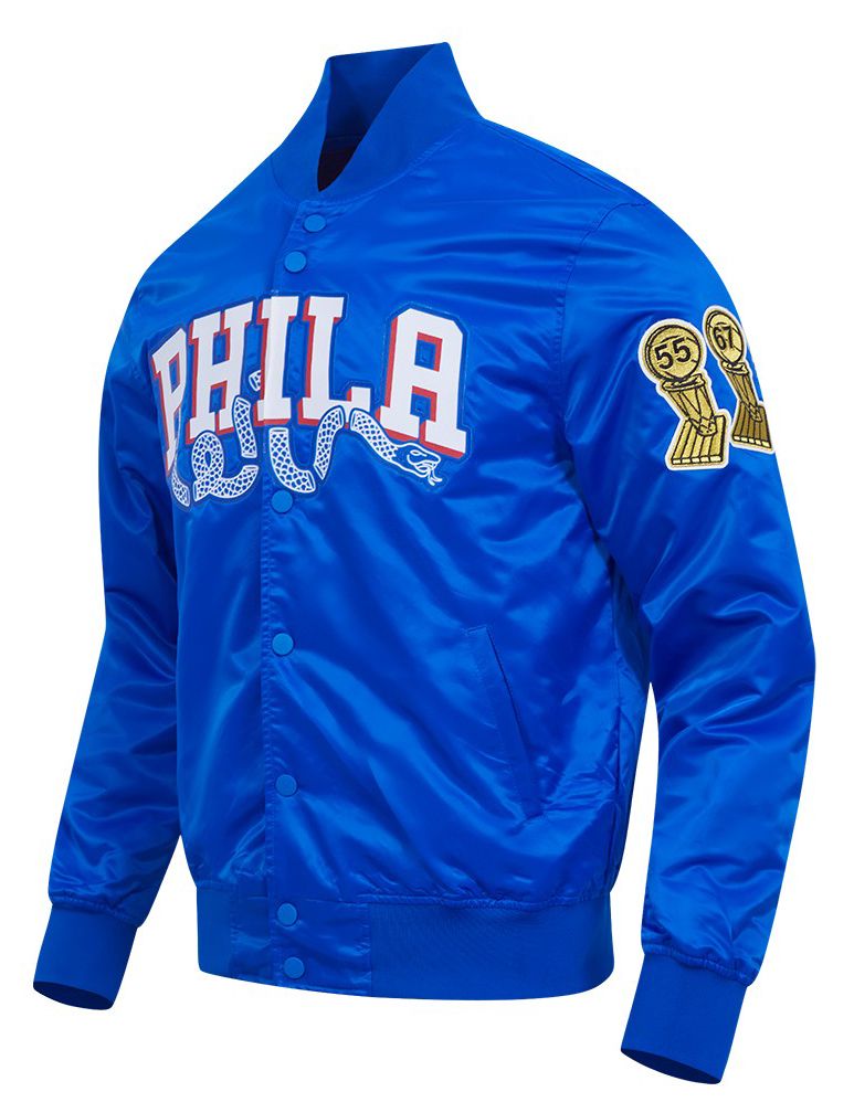Pro Standard Men's Philadelphia 76ers Royal Big Logo Satin Jacket product image