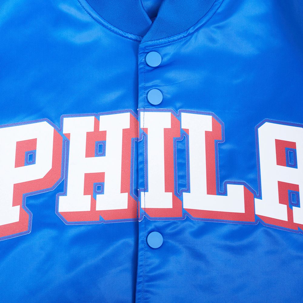 Pro Standard Men's Philadelphia 76ers Royal Big Logo Satin Jacket product image