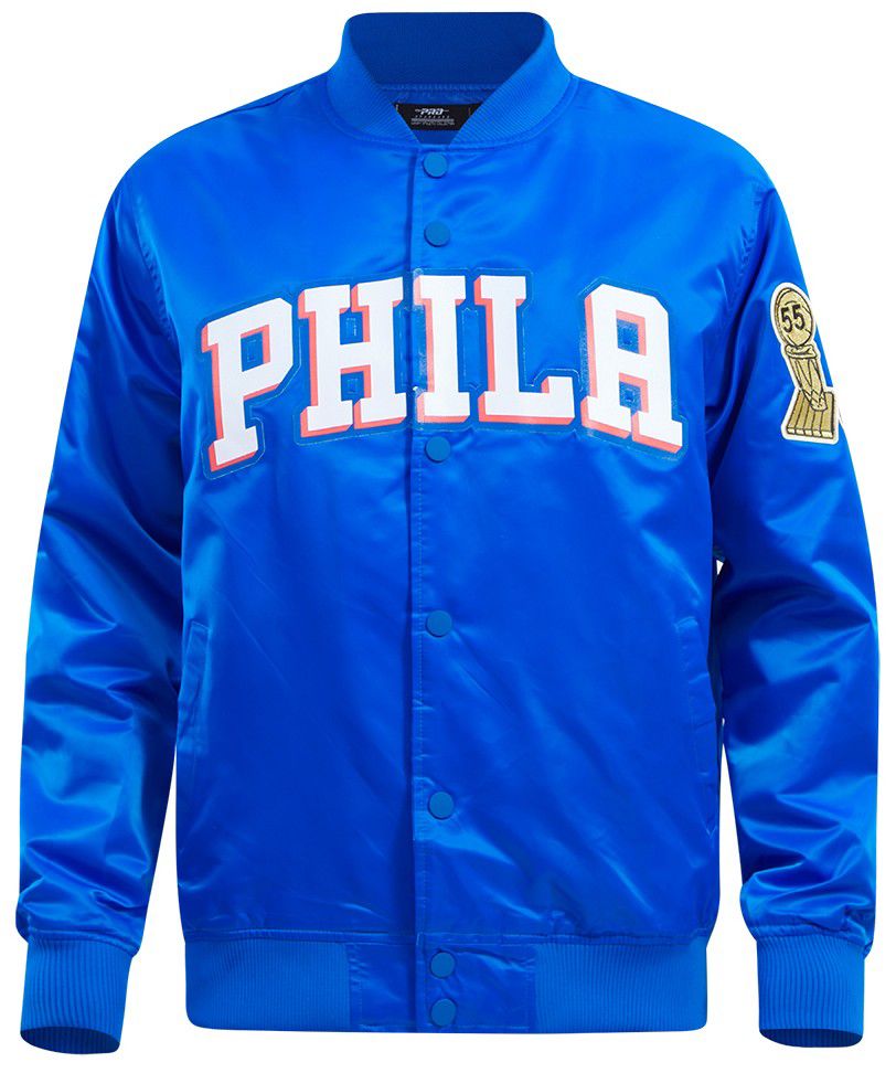 Pro Standard Men's Philadelphia 76ers Royal Big Logo Satin Jacket product image