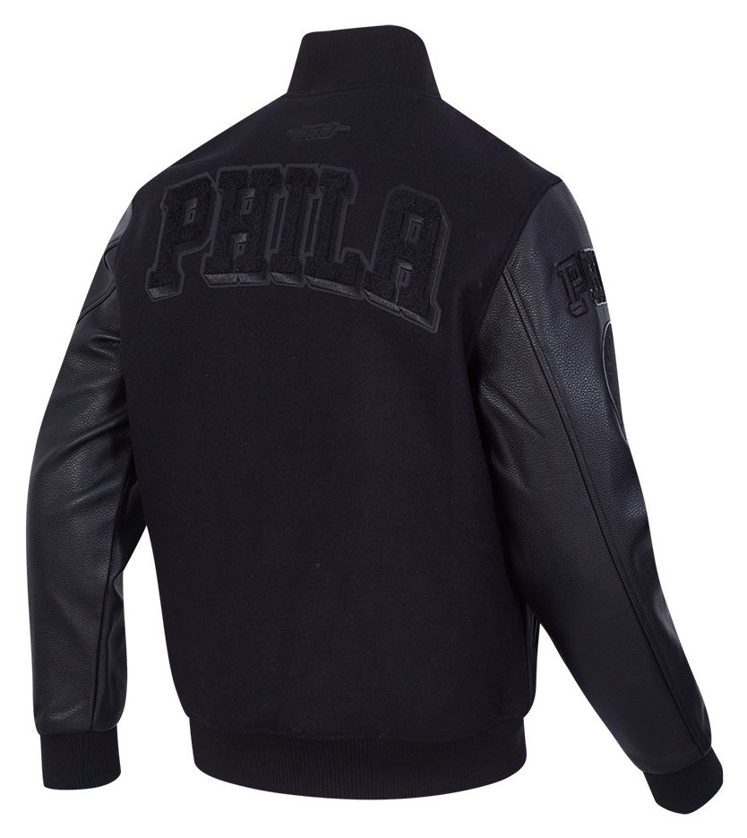 Pro Standard Men's Philadelphia 76ers Triple Black Wool Varsity Jacket product image
