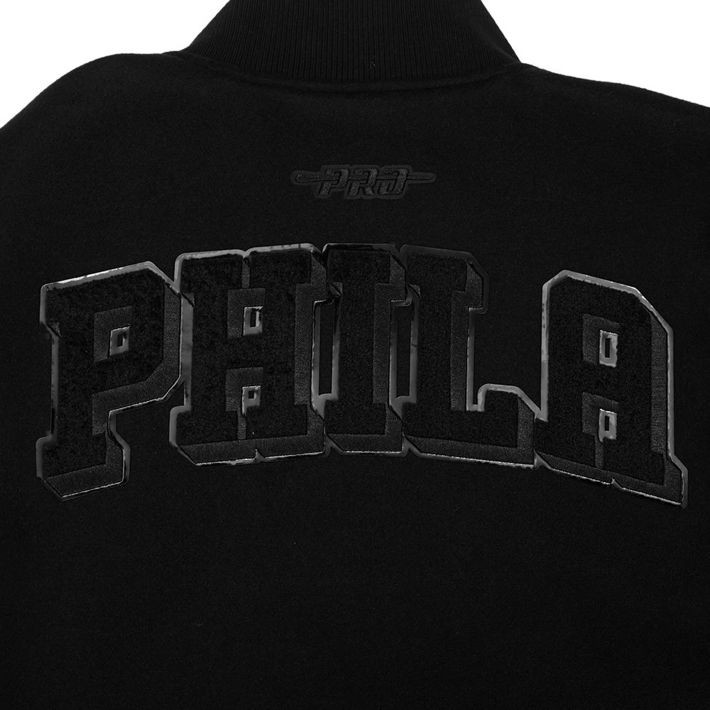 Pro Standard Men's Philadelphia 76ers Triple Black Wool Varsity Jacket product image