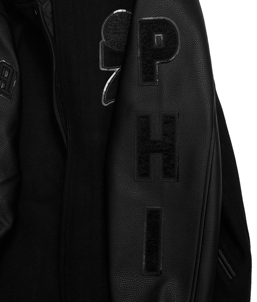 Pro Standard Men's Philadelphia 76ers Triple Black Wool Varsity Jacket product image