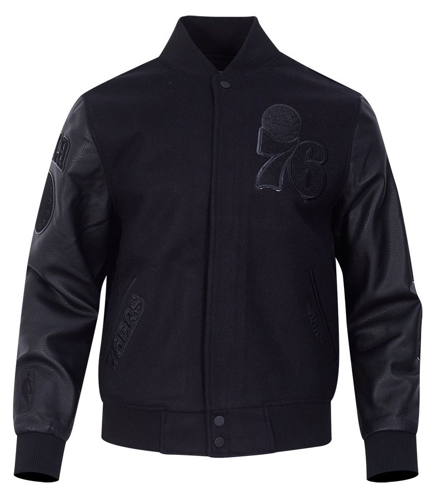 Pro Standard Men's Philadelphia 76ers Triple Black Wool Varsity Jacket product image