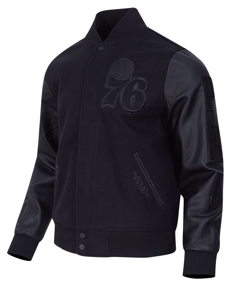 Pro Standard Men's Philadelphia 76ers Triple Black Wool Varsity Jacket product image