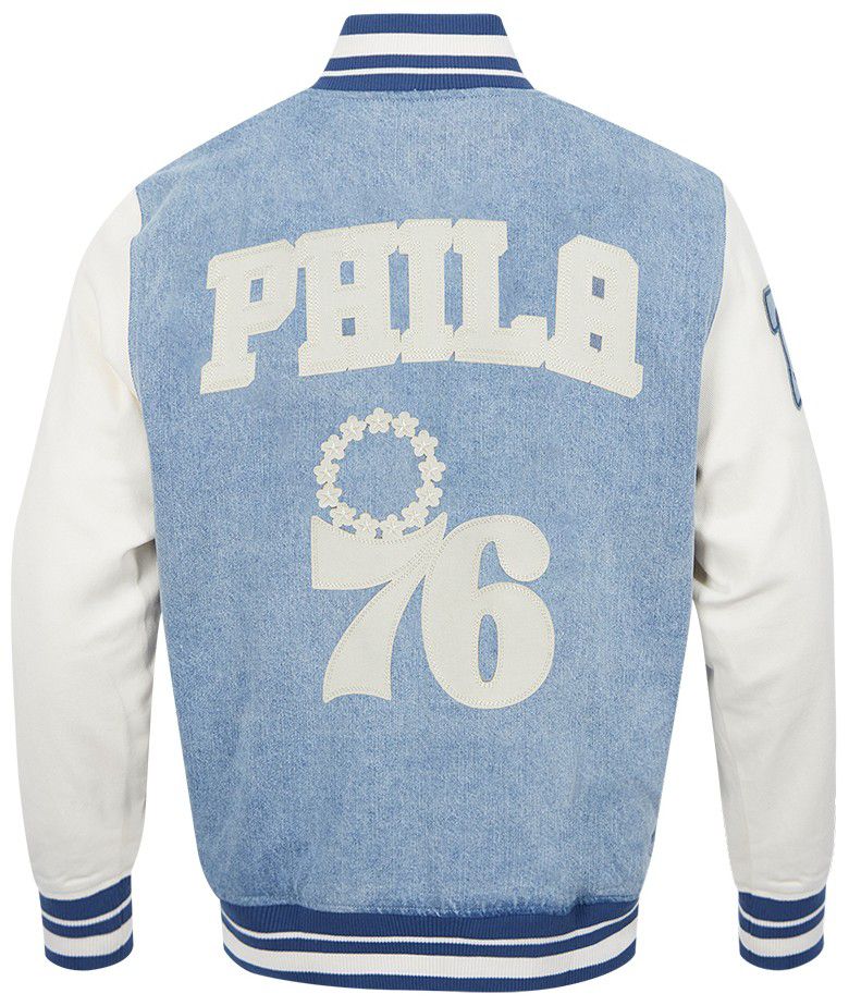 Pro Standard Men's Philadelphia 76ers Denim Varsity Jacket product image