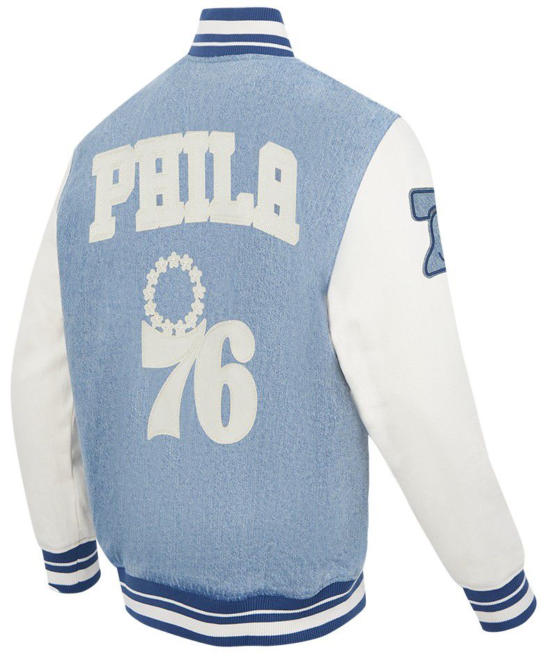 Pro Standard Men's Philadelphia 76ers Denim Varsity Jacket product image