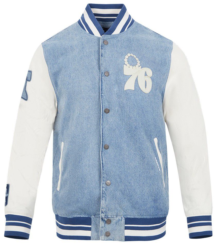 Pro Standard Men's Philadelphia 76ers Denim Varsity Jacket product image