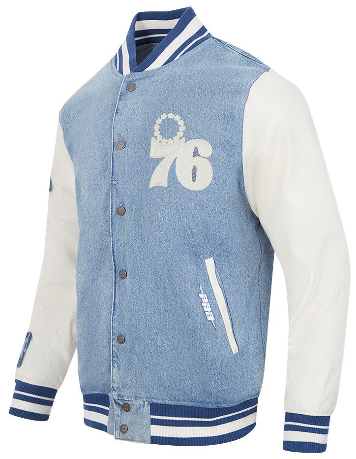 Pro Standard Men's Philadelphia 76ers Denim Varsity Jacket product image