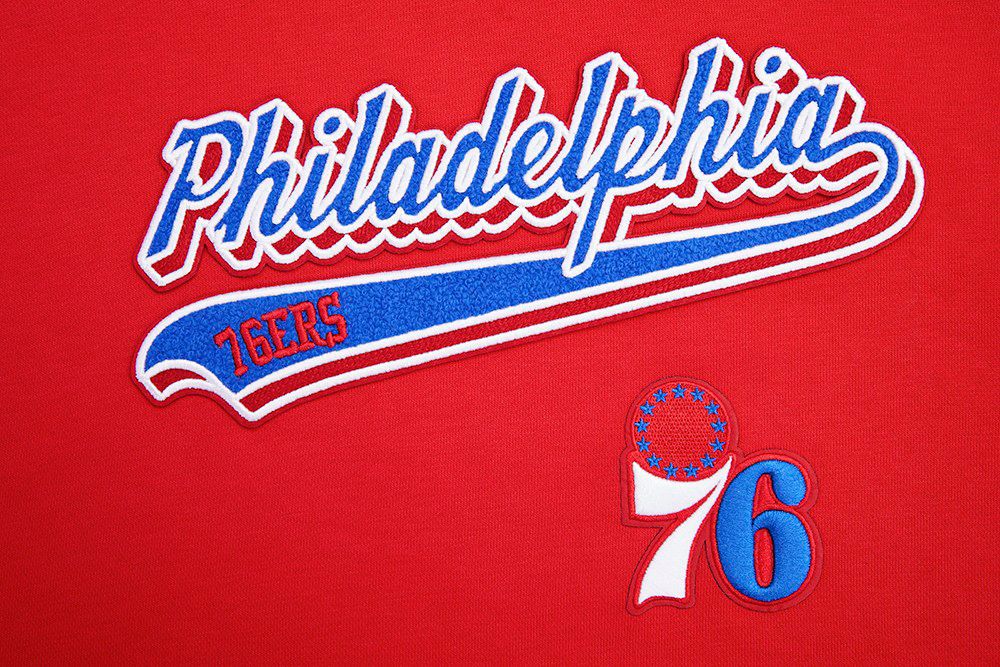 Pro Standard Women's Philadelphia 76ers Red Script Tail Rib Cropped Fleece Pullover Hoodie product image