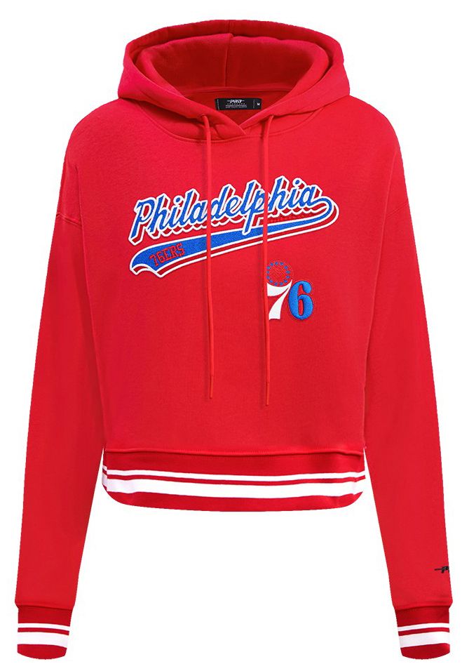 Pro Standard Women's Philadelphia 76ers Red Script Tail Rib Cropped Fleece Pullover Hoodie product image