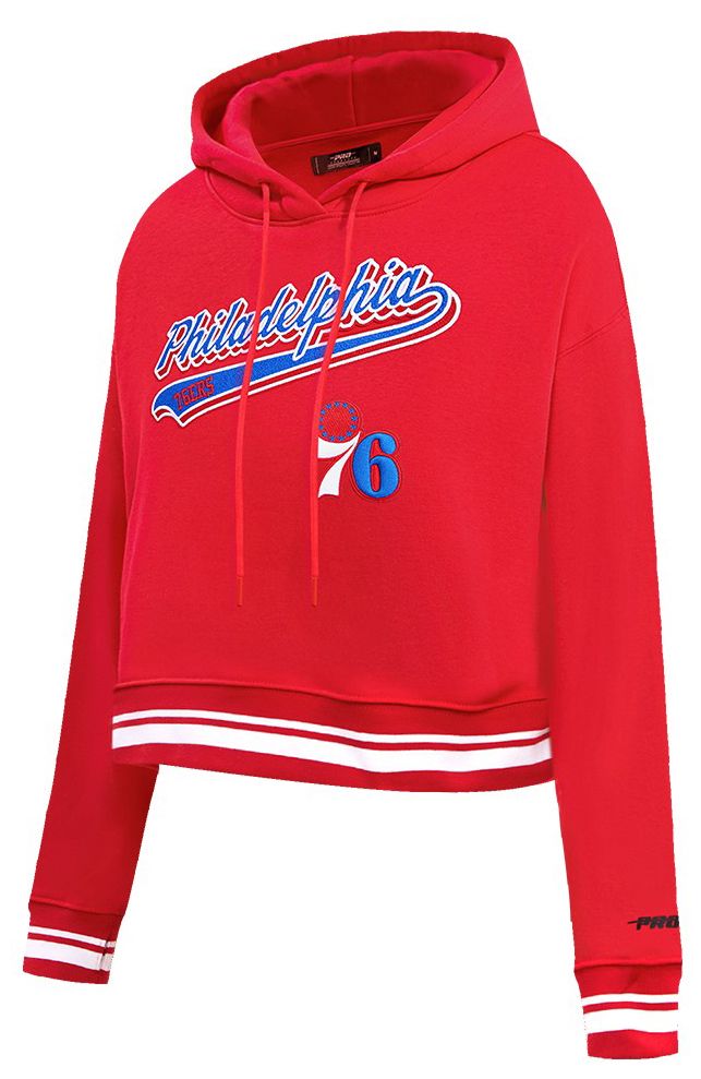 Pro Standard Women's Philadelphia 76ers Red Script Tail Rib Cropped Fleece Pullover Hoodie product image