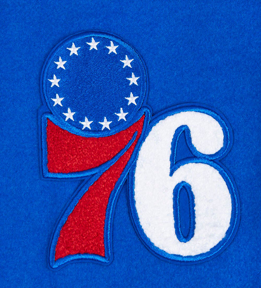 Pro Standard Women's Philadelphia 76ers Blue Script Tail Wool Varsity Jacket product image