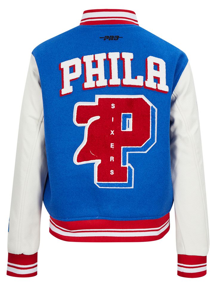 Pro Standard Women's Philadelphia 76ers Blue Mash Up Rib Wool Varsity Jacket product image