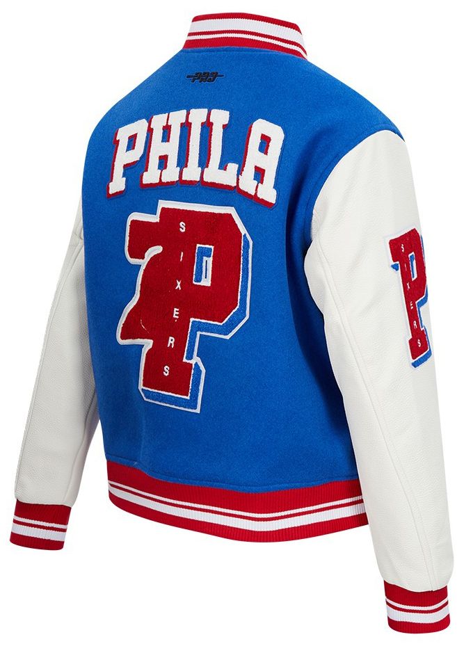 Pro Standard Women's Philadelphia 76ers Blue Mash Up Rib Wool Varsity Jacket product image